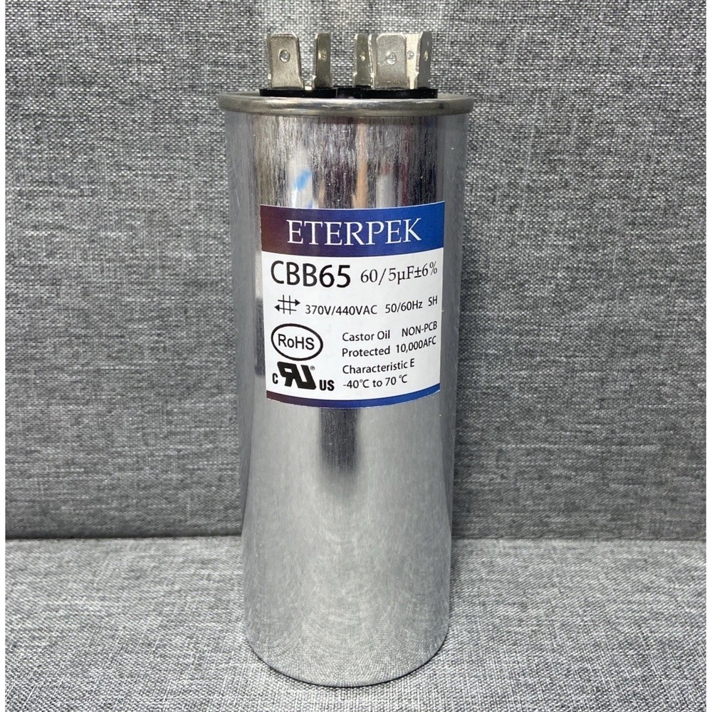 ETERPEK 65/5uF 6% CBB65 370V/440VAC Dual Run Capacitor